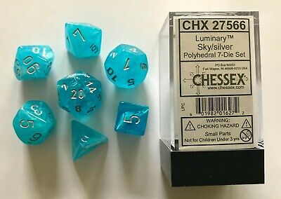 CHX27566 Sky/Silver Glow in the Dark 7PC Polyhedral Dice Set image 0